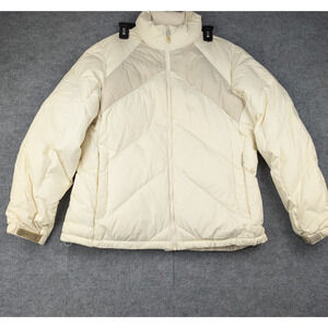 Lands End Puffer Jacket Womens Large Down Cream Outdoor Full Zip Thick Retro Ski